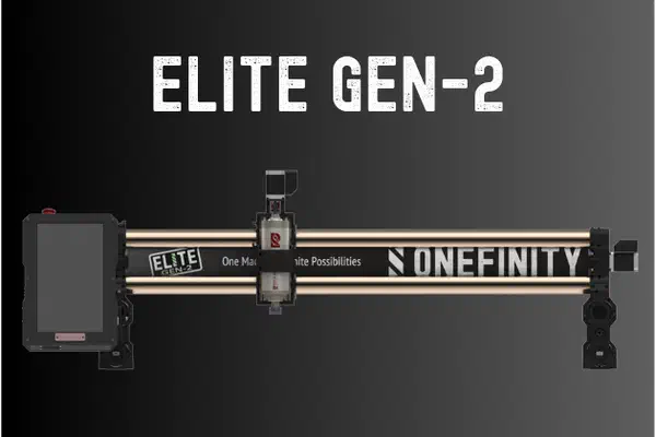A Onefinity Elite Series Gen 2 CNC router with ball-screw covers.