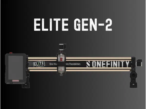 A Onefinity Elite Series Gen 2 CNC router with ball-screw covers.